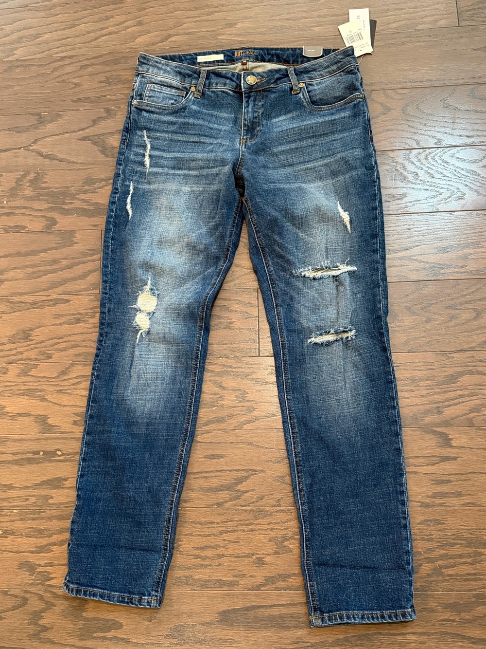 KUT from the Kloth Boyfriend Jeans Distressed Stretch Denim Size 10 NWT - Picture 2 of 10